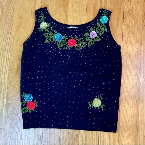 Vintage Sweater Lambswool Angora Beaded Sequins Floral (38) - Picture 5 of 7